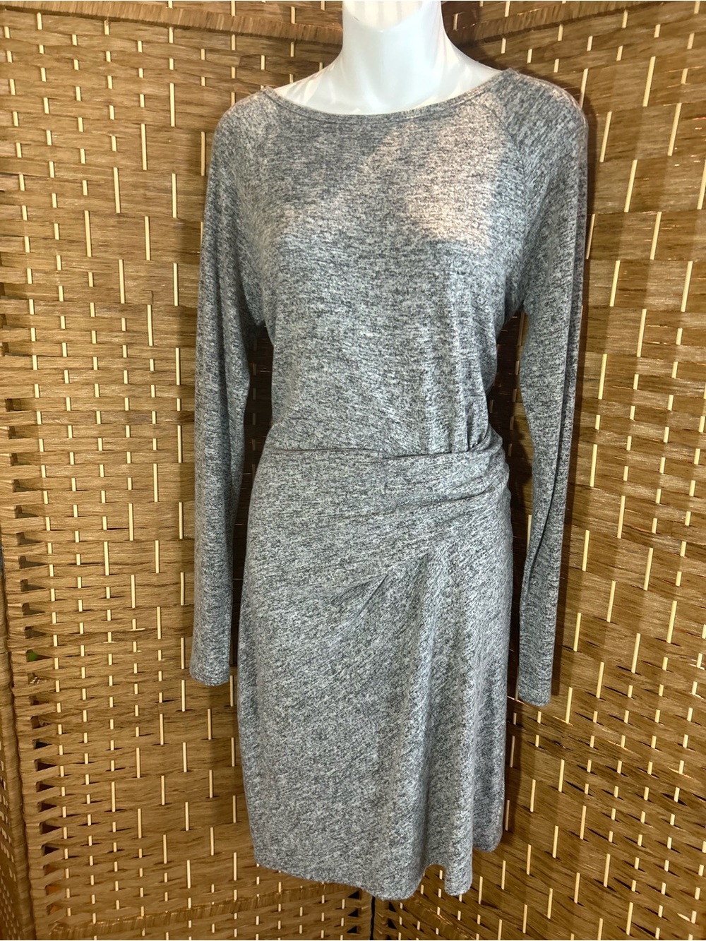 Athleta Ruched Space Dye Knit Dress Gray Long Sleeve Stretch Small